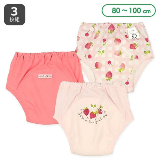 【西松屋】3層學習訓練褲3件組 - 粉紅草莓